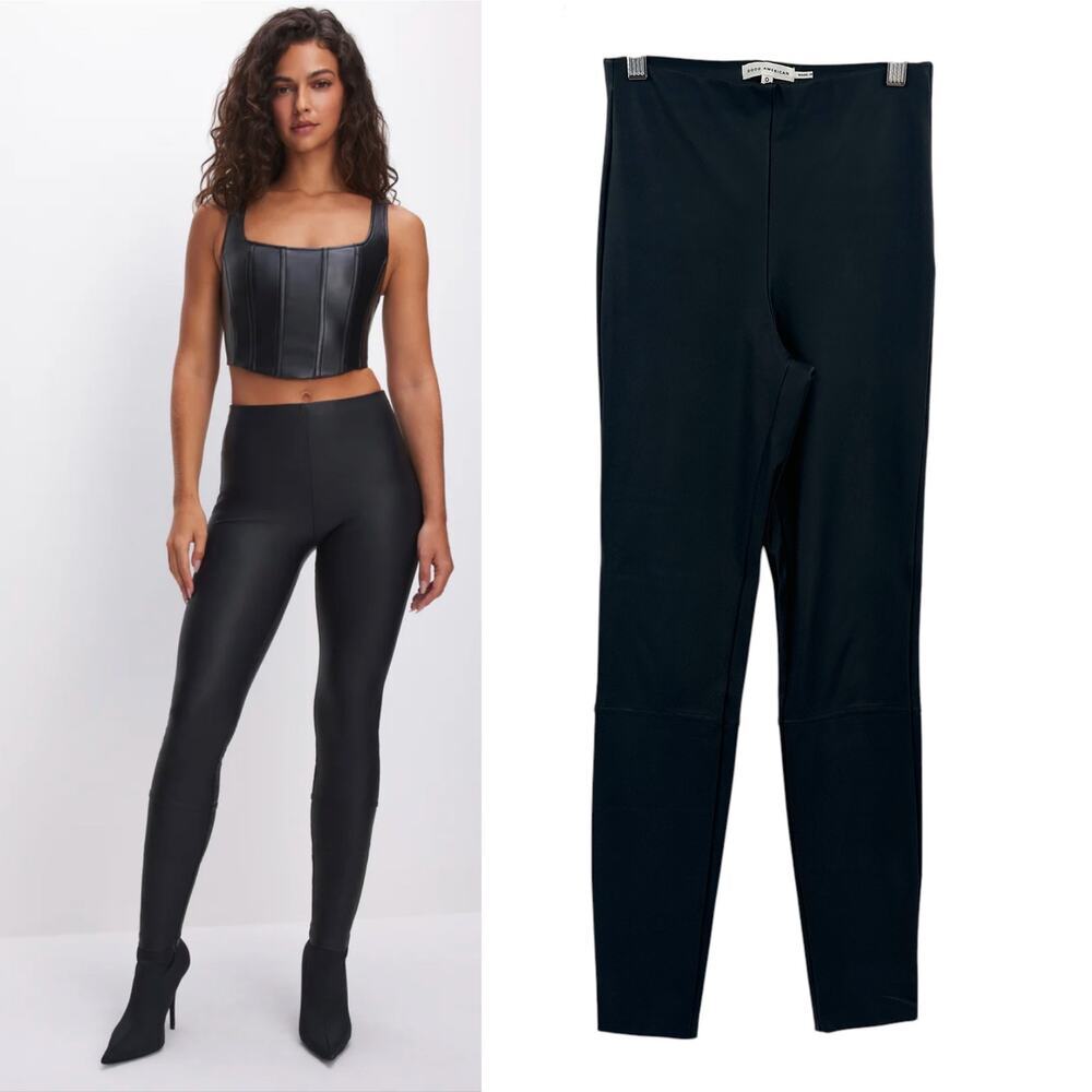 Good American Good‎ Waist Faux Leather Pull On Leggings Pants Black Size 0 XS